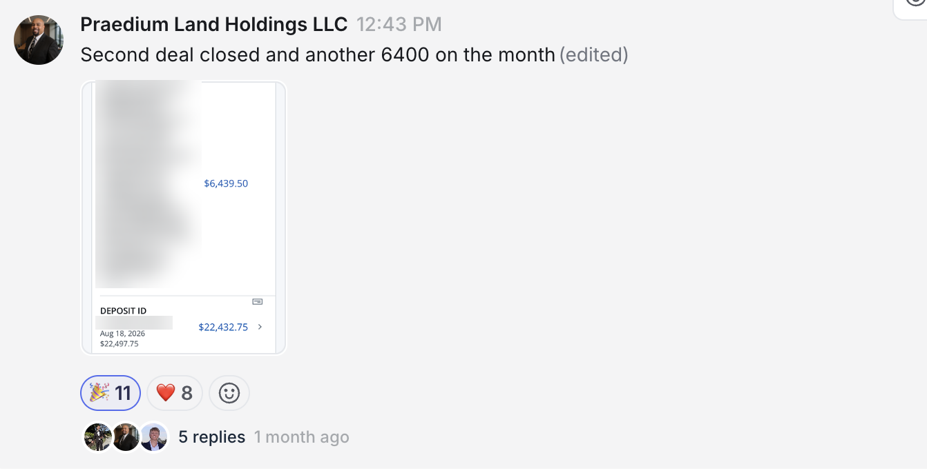 Screenshot of a Praedium Land Holdings wire deposit