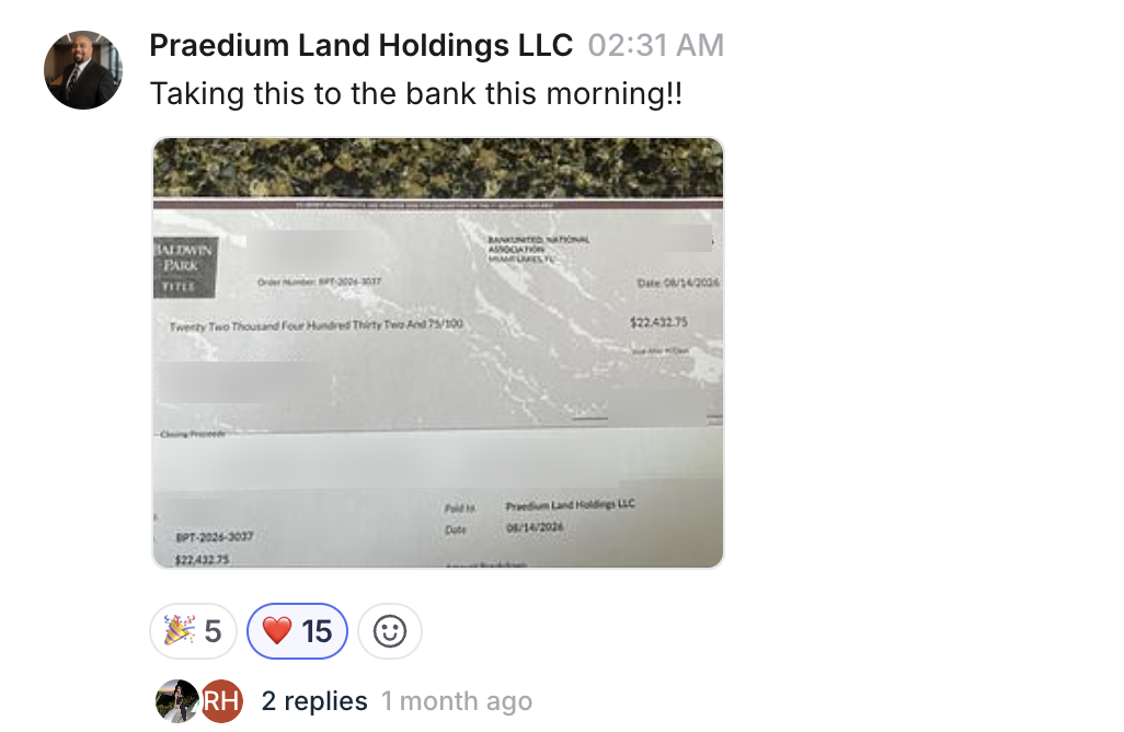 Screenshot of a Praedium Land Holdings check